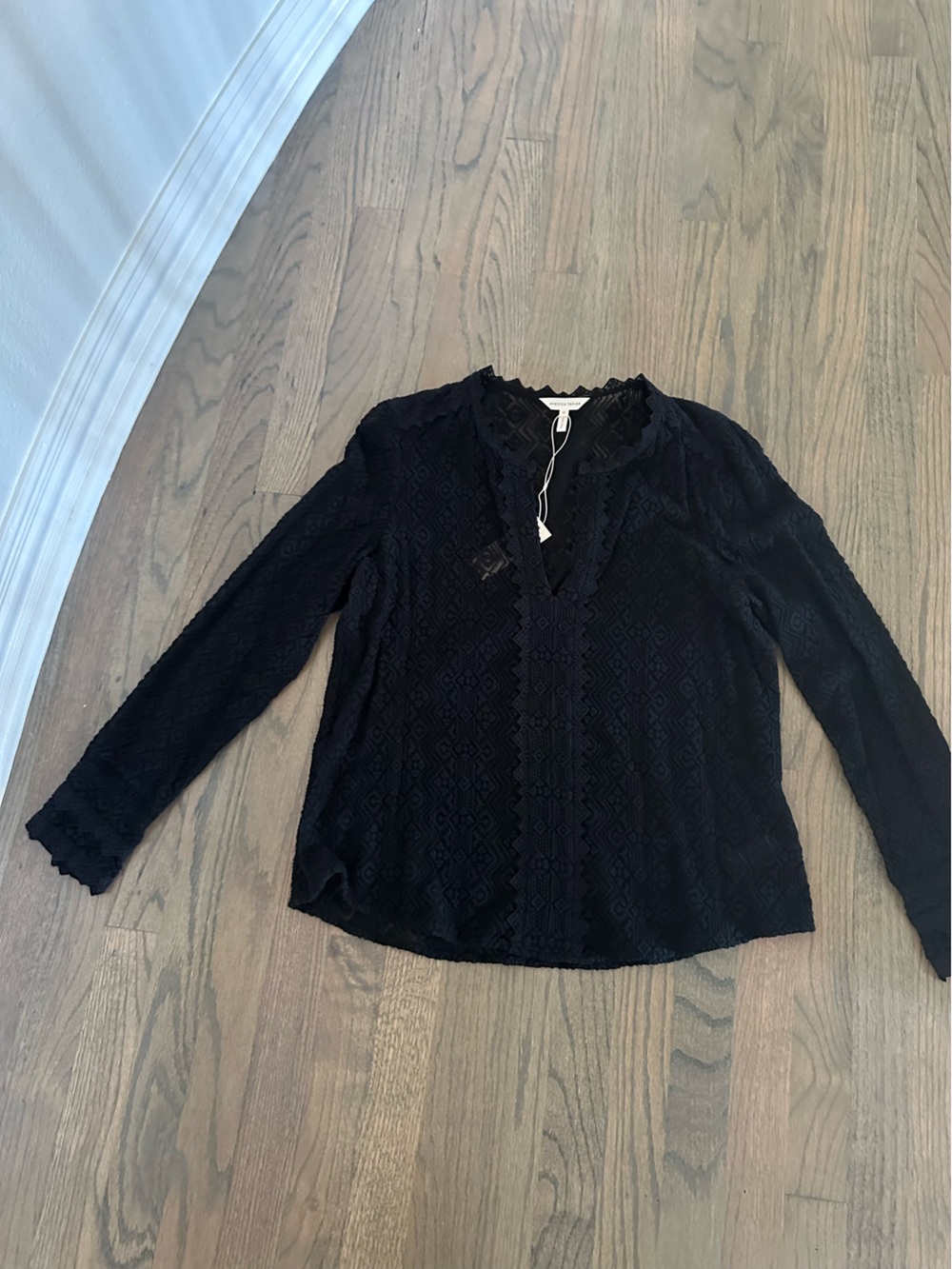 Rebecca Taylor Black Lace Long-Sleeve Blouse